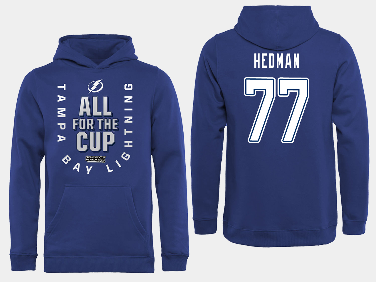 NHL Men adidas Tampa Bay Lightning 77 Hedman blue All for the Cup Hoodie